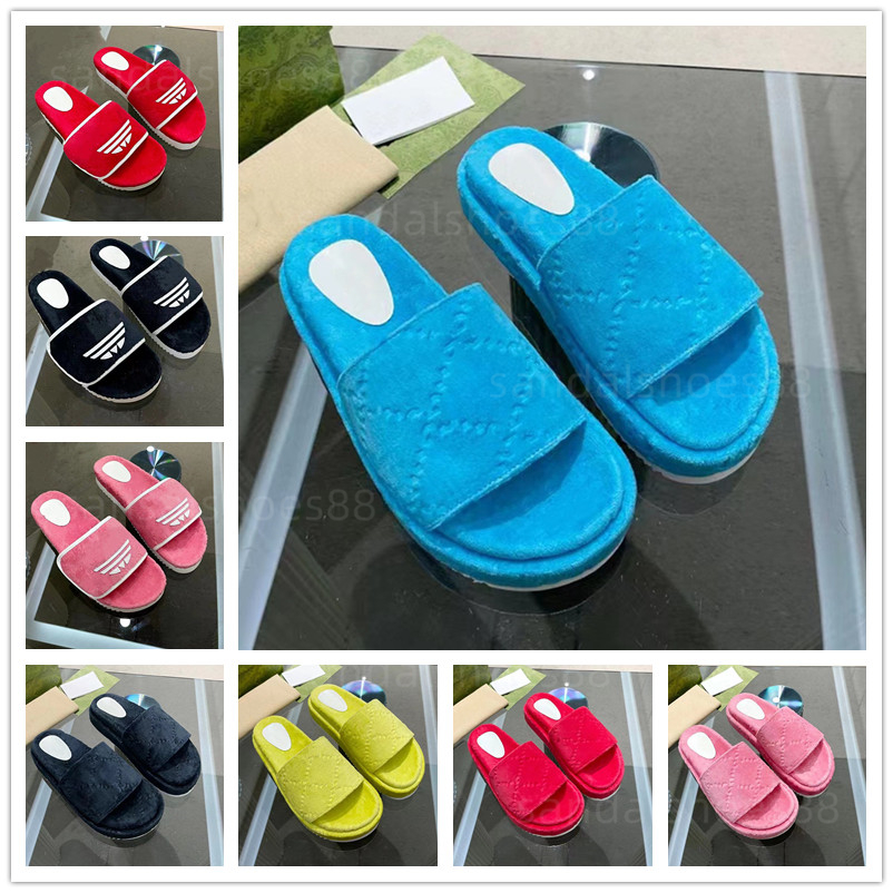 

Platform Slide Slippers Sandals Famous Designer Women Flat Summer Embossed Velvet Slides Leather Loafers Ladies Fashion Heightening Sliders Scuffs Sandal, 20