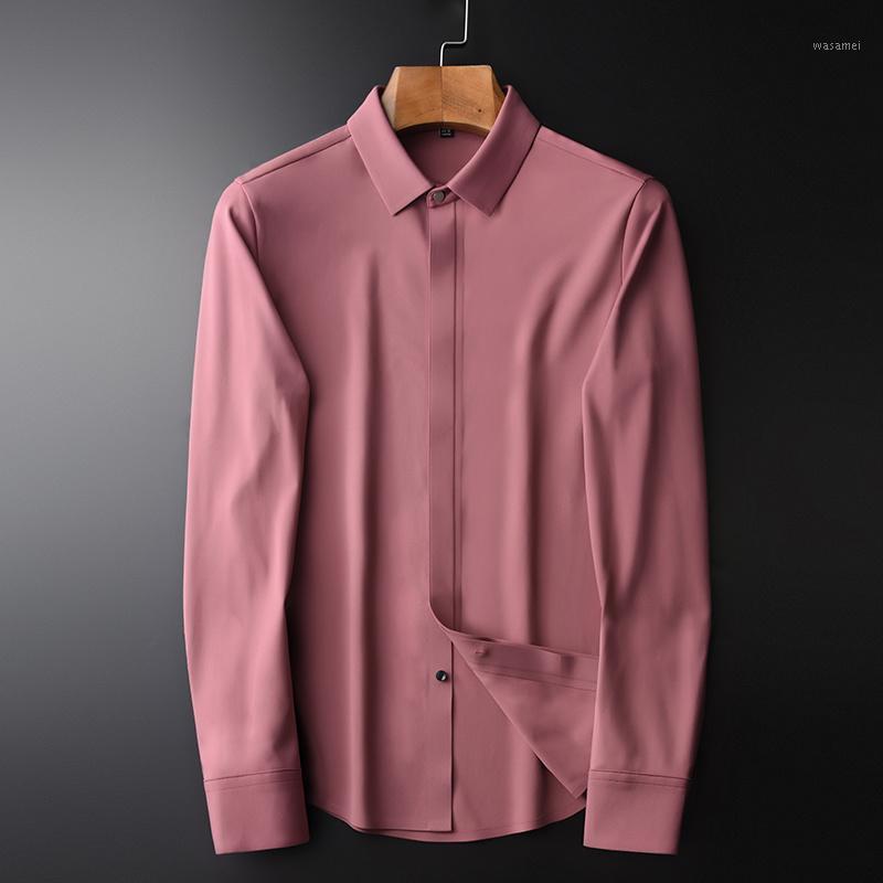 

Men's Casual Shirts Red Male High Quality Long Sleeve Solid Color Mens Dress Plus Size 4xl Fashion Slim Fit Man Shrits, Red hcz20049-3