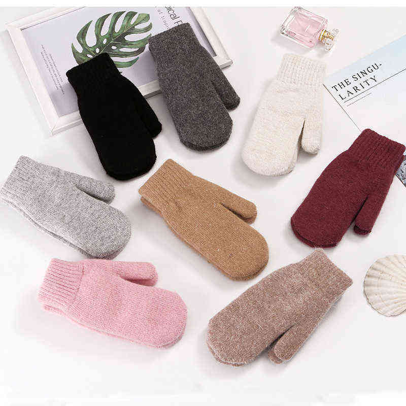 

Winter Keep Warm Plus Cashmere Solid Elasticity Soft Full Fingers Mittens Gloves Women Rabbit Fur Knitted Couple Cute Gloves T12 T220730