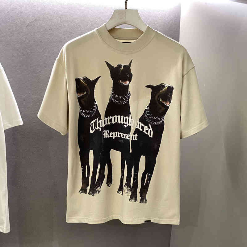 Men&#039;s T-Shirts European and American high street fashion brand Doberman dog printed cotton OS loose large hip hop lovers short sleeve t-shir-image-768485777
