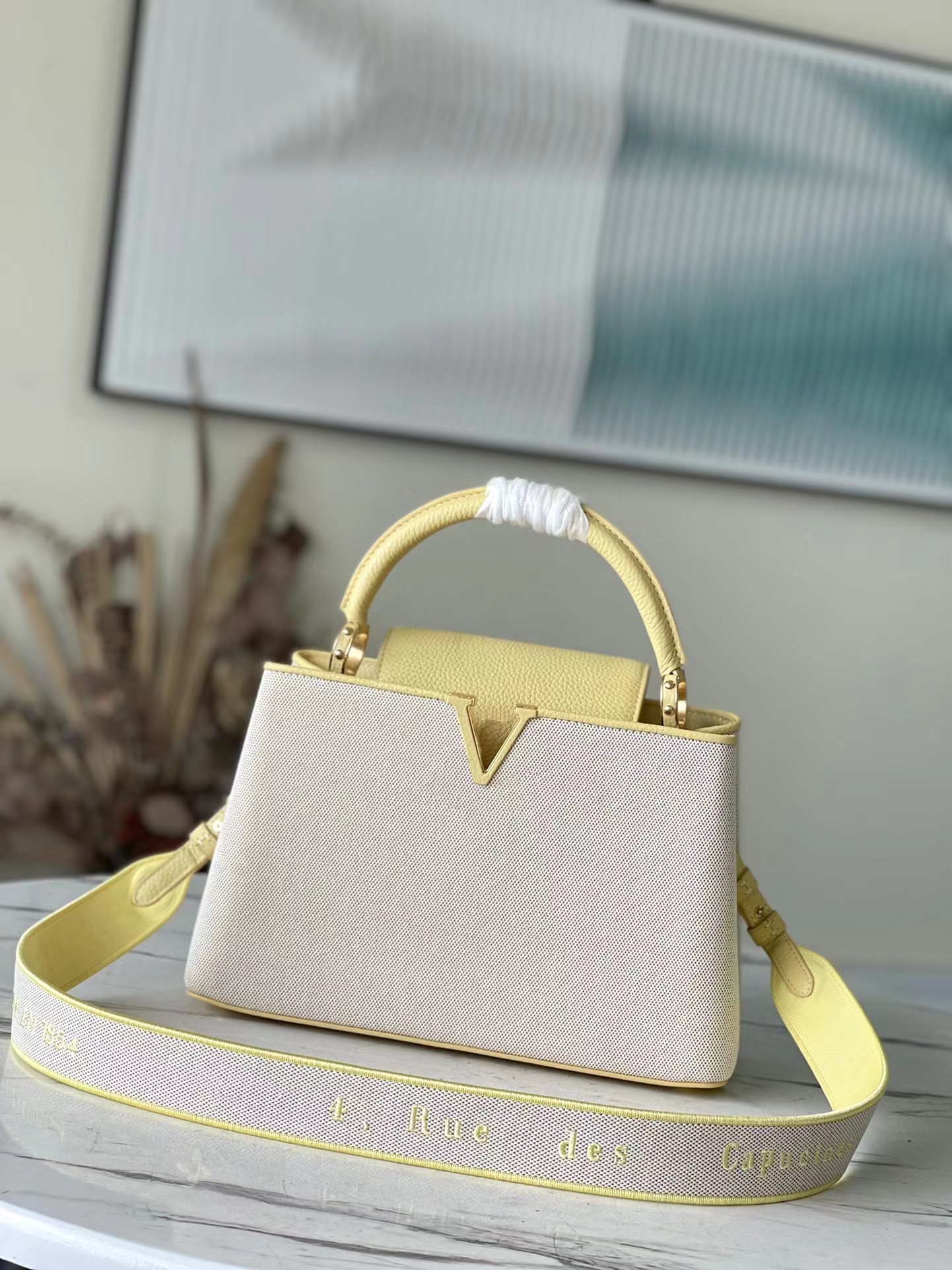 

Woman Rue des Capucines Crossboby Bag Highest Quality Lady Genuine Leather Shoulder Bags Chain Leather Handbags Shell Wallet Purse M59873, Light yellow