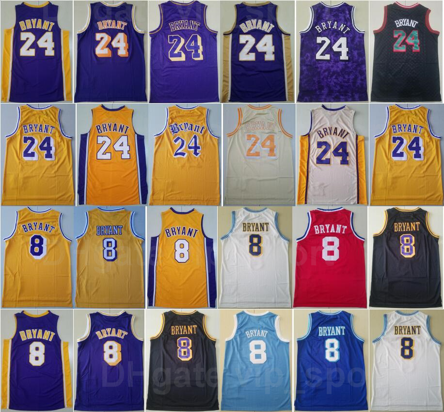 

Men Mitchell Ness Basketball Bryant Vintage''nba''Jersey 8 All Stitched Retro Yellow Purple White Black Blue Red Beige Team Color For Sport Fans, 24 purple