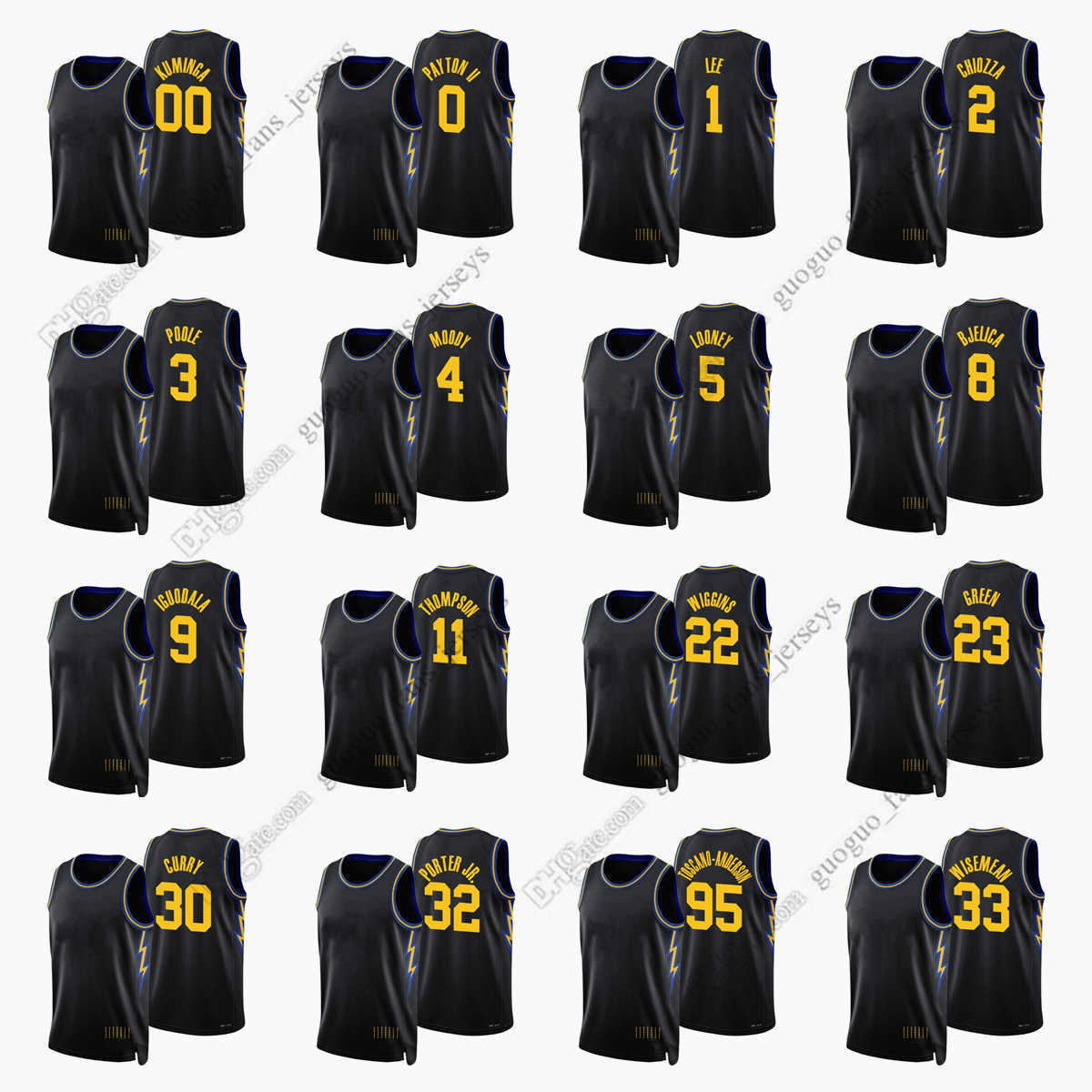 

Custom Printed 2022 New City Basketball Jerseys Curry Thompson Wiggins Green Wiseman Kuminga Moody Iguodala Porter Poole Bjelica Lee Chiozza Looney Payton II Black