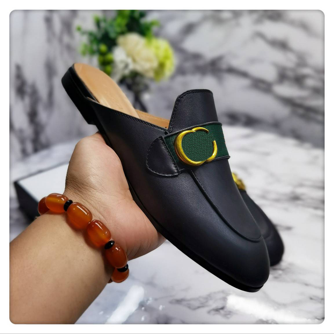 

princetown leather slipper designer casual shoes men women genuine sandals metal chain shoe velvet slipper size 3545, Customize