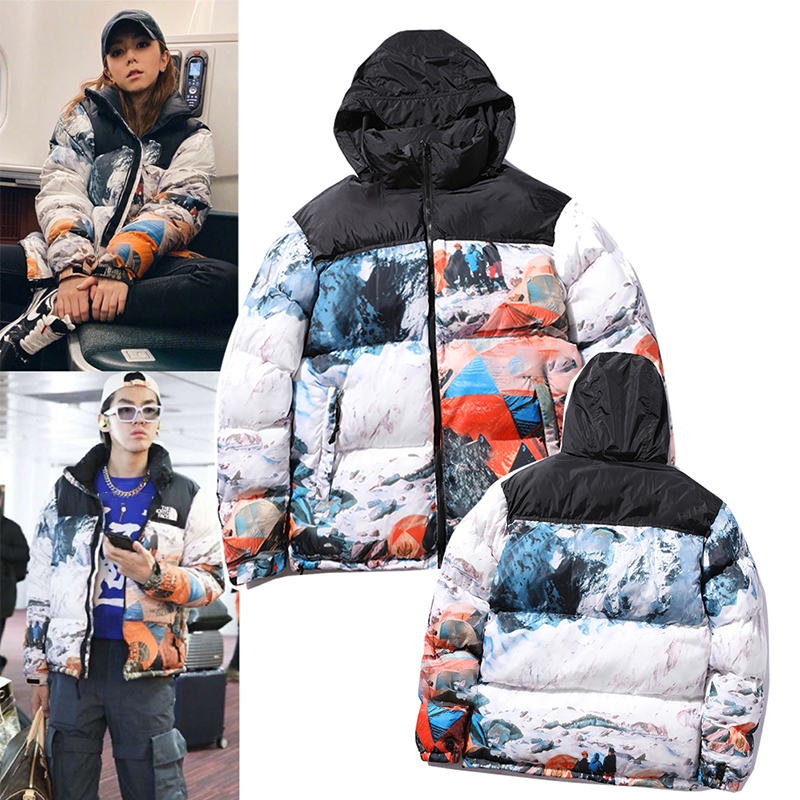 

Mens puffer jacket down jackets winter parkas cotton coats high street casual thicken detachable hat outerwear badge decoration filling snow mountain clothing, Black