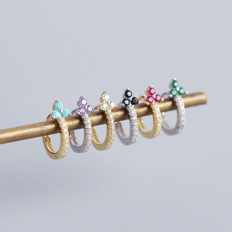 

Hoop & Huggie Sterling Silver Lovely CZ Paved Tiny Flower Earrings A1245Hoop