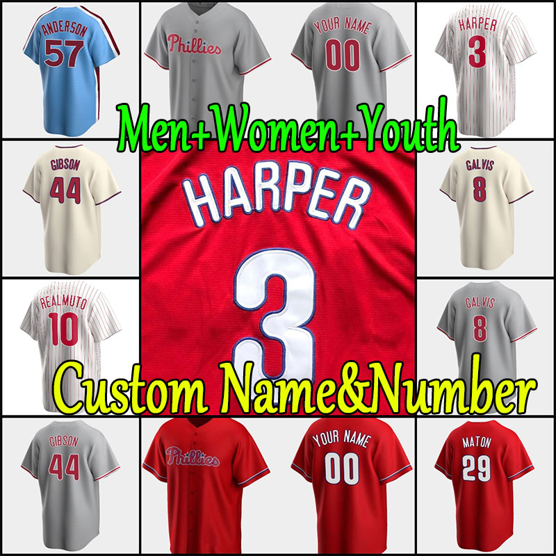 

2021 2022 Custom S-3XL 3 Bryce Harpe Jersey 17 Rhys Hoskins 10 JT Realmuto Men Women Youth any name any number jerseys stitched, As shown