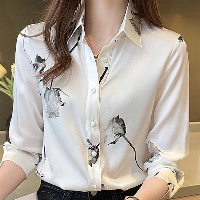 

Blusas Blouses Femme Long Sleeve Blouse Women Blusas Mujer De Moda Turn Down Collar Print Chiffon Blouse Shirt Tops E677 220407, As picture