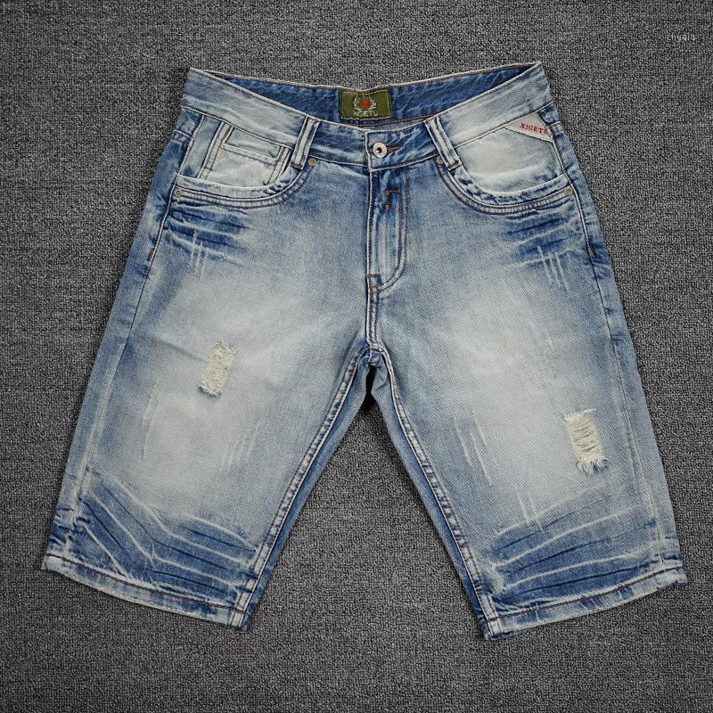 

Men's Jeans Summer Ly Fashion Men Retro Light Blue Washed Ripped Denim Shorts Hombre Vintage Designer Cotton Short For