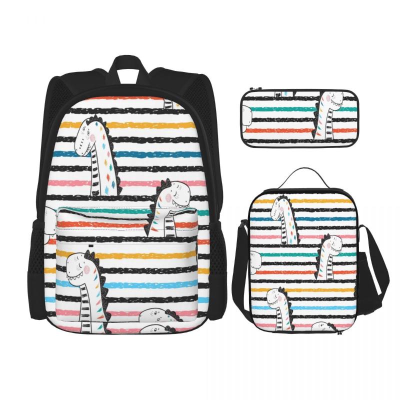 

Backpack 3pcs/set Cartoon Cute Dinosaurs Backpacks School Bags For Boys Girls Students Travel Bag Casual Mochila, Black