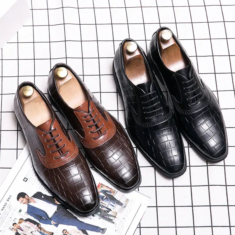 

New Fashion Men Shoes Top Quality Pu Leather Lace Up Male Casual Classic Trendy Low Heel Dress Zapatos De Hombre HC643, Black