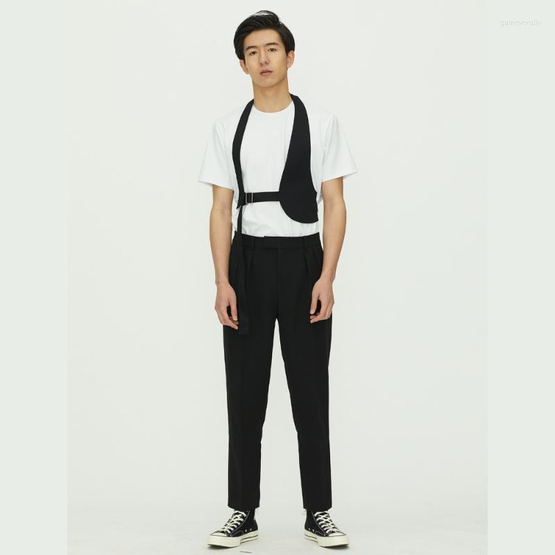 

Men's Fashion Irregular Three-dimensional Structure Cutting Ribbon Adjustable Waistcoat Big Code Vest S-5XL Guin22, Black