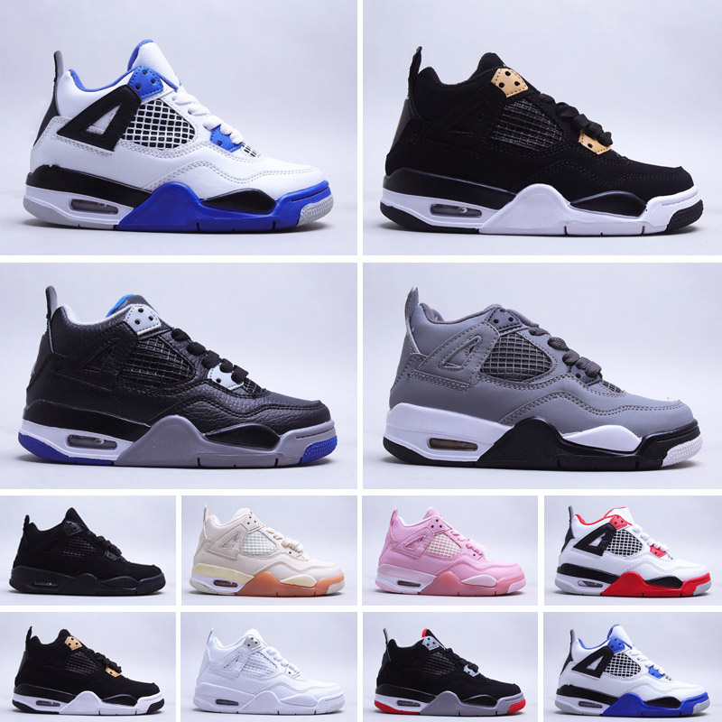 

2022 Jumpman 4 4s Bred University blue white oero sail Sandals Fire red lava SP desert moss metallic purple Gray sneakers What The women Men Big Kid Basketball shoes, Color 2