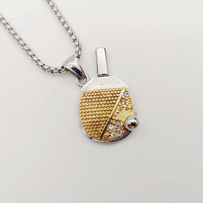 

Pendant Necklaces Black Knight Rhinestone Table Tennis Bat Necklace Men Fashion Stainless Steel Gym Jewelry BLKN0661Pendant