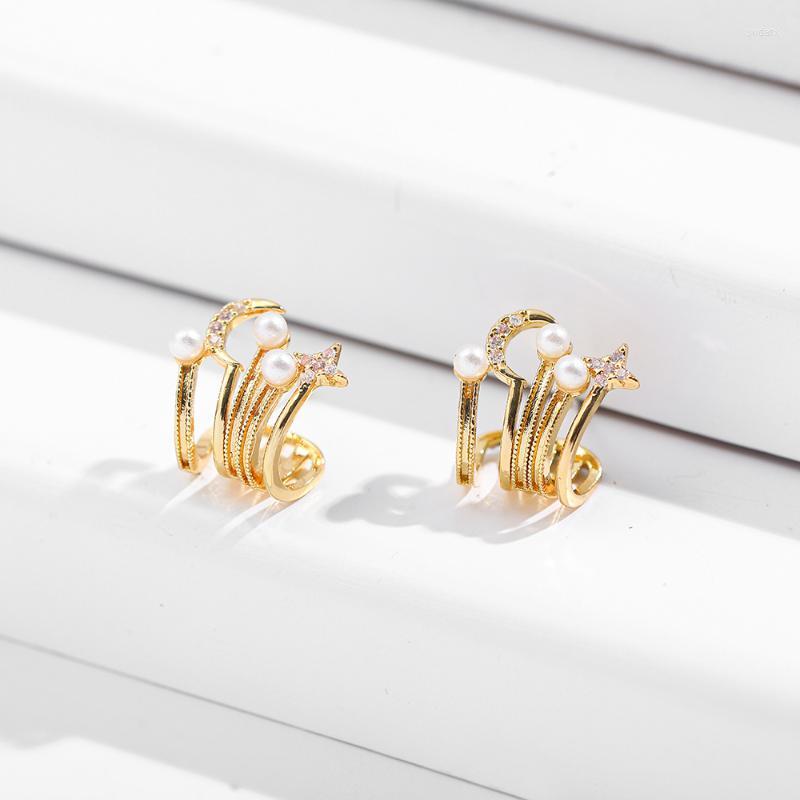 

Hoop & Huggie Trendy Small Earrings For Women Fashion Rhinestone Ear Huggies Pearl Moon Star Hollow Circle Brincos 2022Hoop