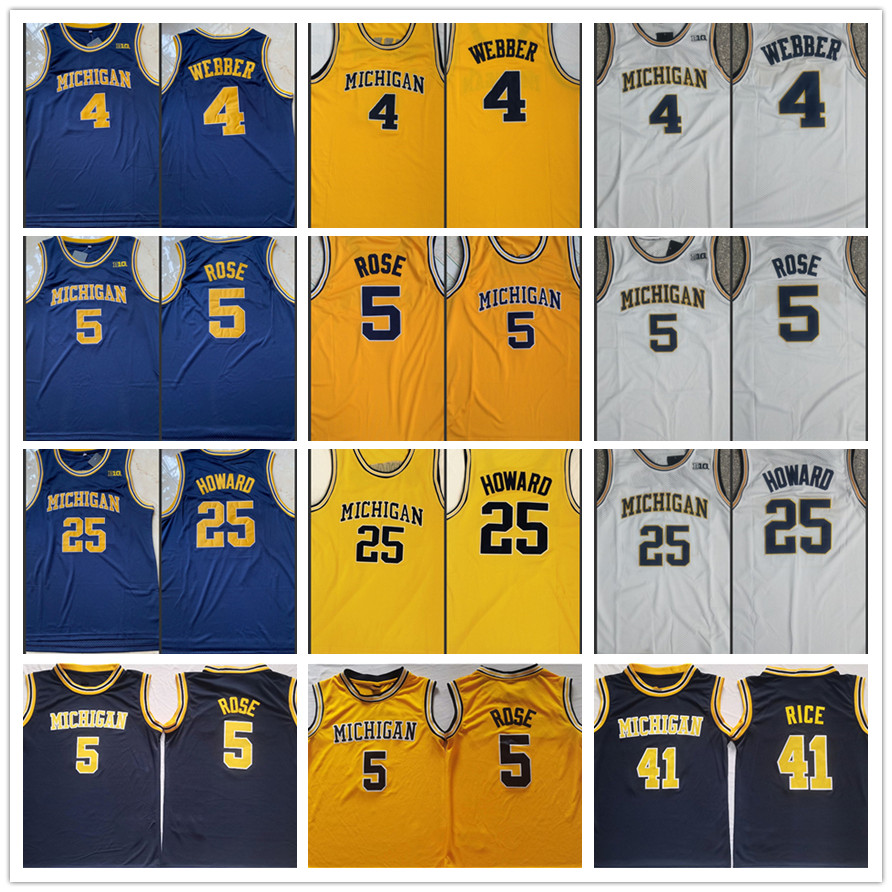 

4 Chirs Webber Jersey 5 Jalen Rose 25 Jace Howard 41 Glen Rice Jerseys NCAA Michigan Wolverines Stitched College Basketball Wears RJ Barrett Paolo Banchero Grant Hill, 25 jace howard jersey