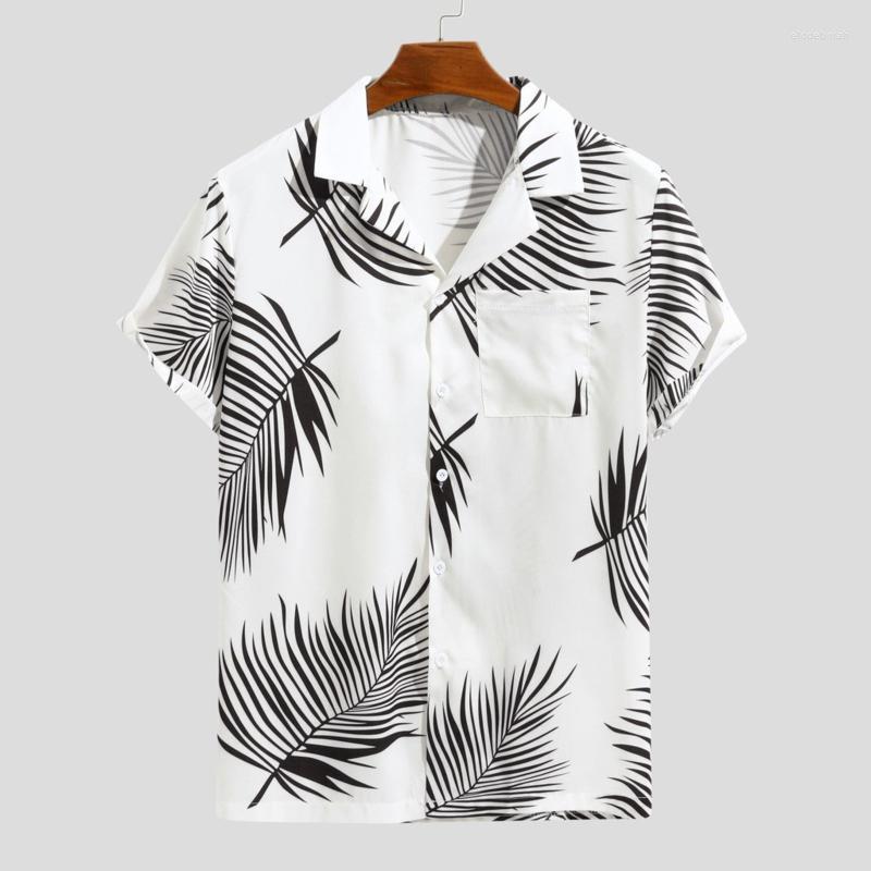 

Men' Casual Shirts Leaf Print Men Short Sleeve Vacation Hawaiian Shirt Lapel Collar Button Summer For Chemise HommeMen' Eldd22, Black