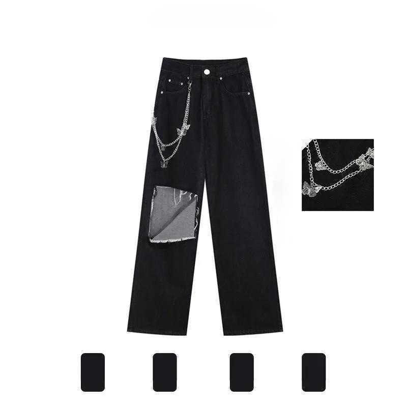 

Women's Plus Size Pants American Hiphop Jeans Straight Tube Design Sense Daddy PantsWomen's, Black
