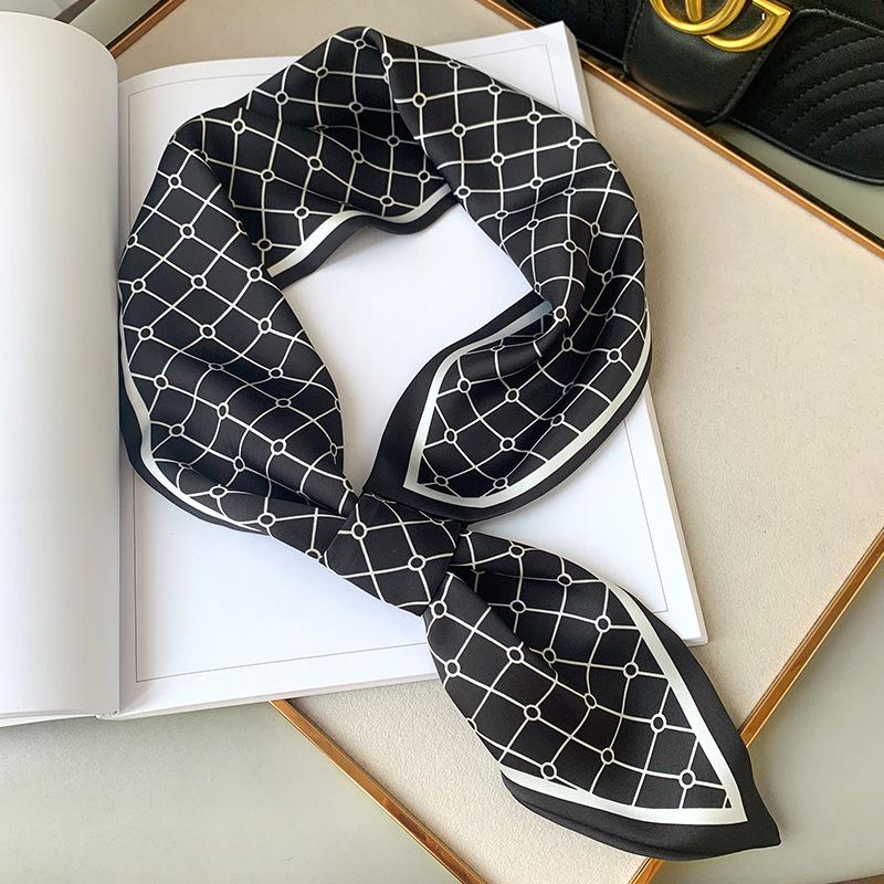 

Scarves Autumn Spring Silk Scarf Women Fashion Print Plaid Office Small Hair Neck Business