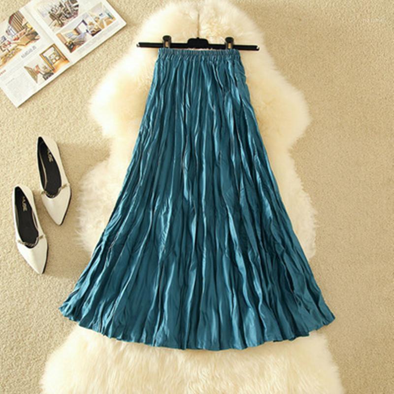 

Skirts Summer Vintage Pleated Fold Half Body Skirt Women Korean Edition Fashion Elastic Waist High Medium Length, Picture color