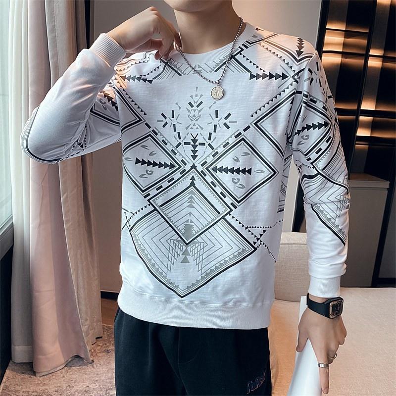 

Men's T-Shirts Casual Spring O Neck Long Sleeve Tees Tops Men Street Fashion Black White Pullover Printed T-Shirt Slim Fit Autumn Mens T-Shi