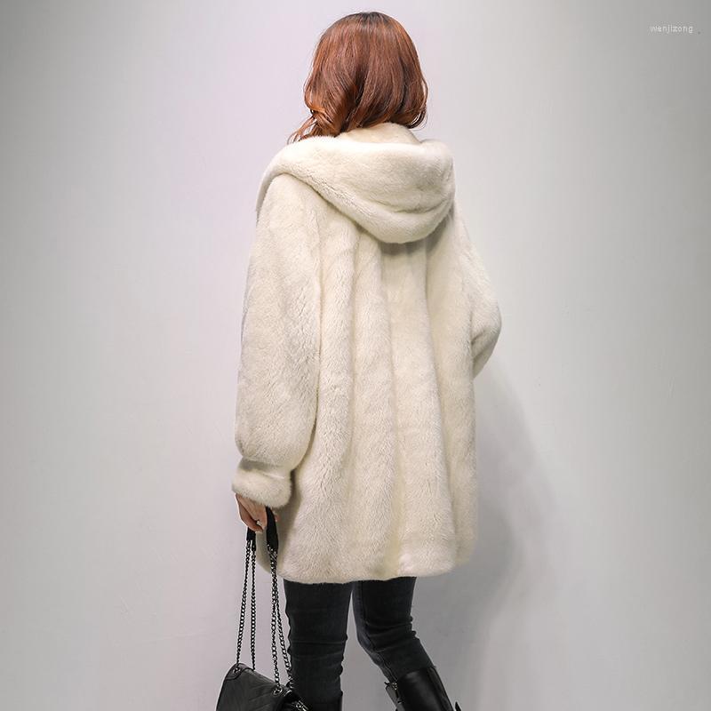 

Women' Fur & Faux In The Fall And Winter Of 2022 Young Model Quality Goods Whole Sable Hair Mink Velvet Long Hooded Coat Female, Creamy-white