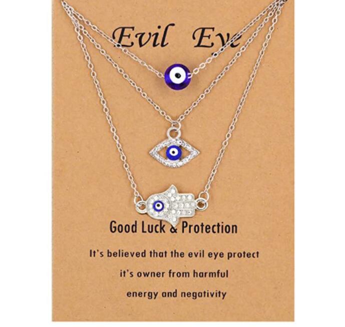 

3pcs/set Hamsa Evil Eye Necklace Turkish Blue Eye Hand Pendant Necklaces Lucky Protection Jewelry Gift for Women Girls wholesale