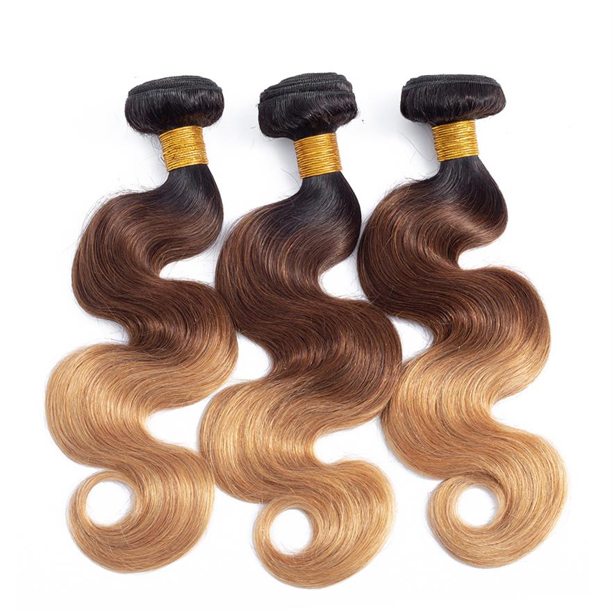 

brazilian hair weft ombre human hair extensions natural human hair body wave three tone color 1b 4 27 100g Bundle248Y, 1b/4/27#