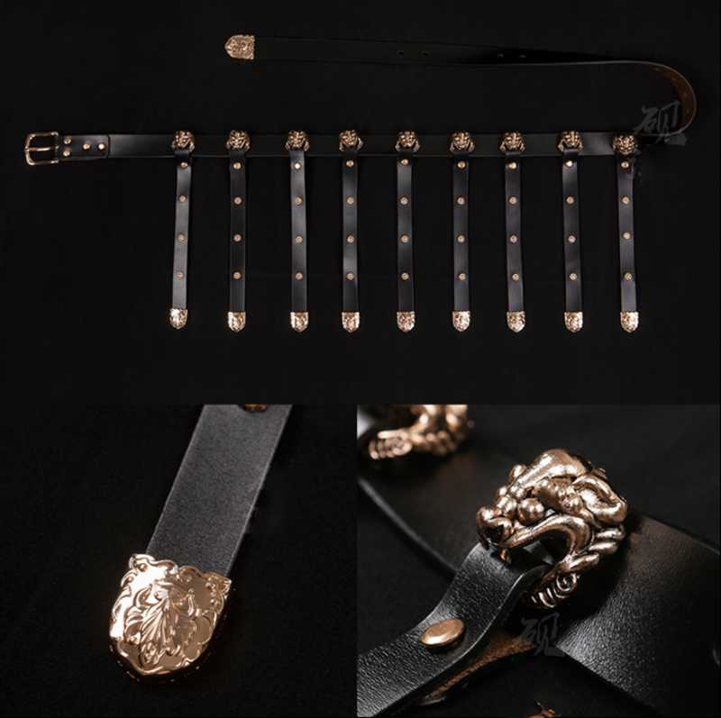 

Belts Hanfu Belt Men Women Ming Dynasty Black Leather Round Neck Robe Girdle Accessories For AdultBelts