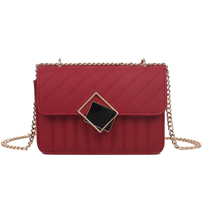 Myyshop Fashion Diamond Metal Decorate Versatile Chain Bags One Shoulder Messenger Bag PU Leather Handbag PB0009 4 Colors