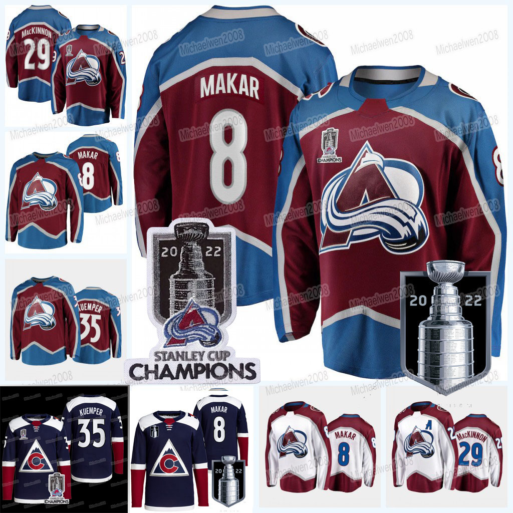 

Avalanche Cale Makar 2022 Stanley Cup Champions Jersey Colorado Nazem Kadri Nathan MacKinnon Rantanen Gabriel Landeskog Erik Johnson Burakovsky Nichushkin Byram, Men (with patch)