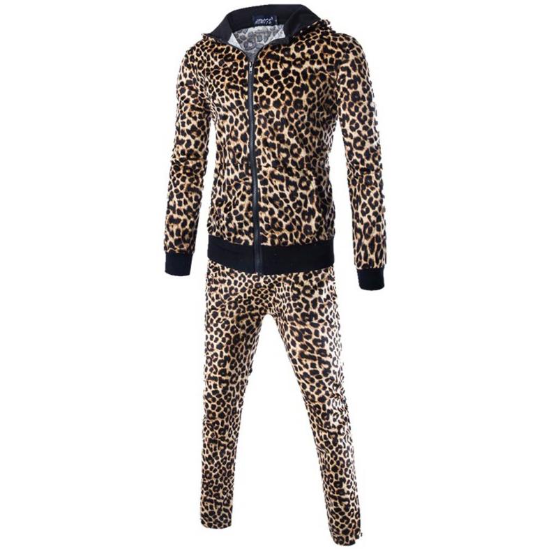 

Men's Hoodies & Sweatshirts Men's Leopard Print Autumn Patchwork Sweatshirt Tops Pants Sets Sports Suit Zip For Men Blue GlitterMen's, Gold
