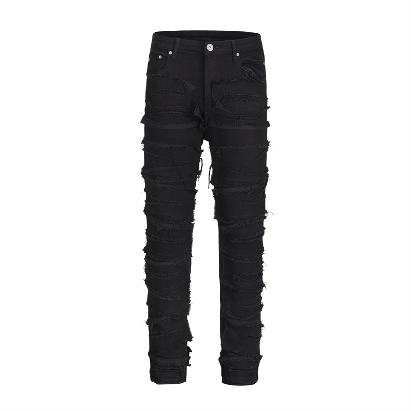 

22ss Denim Pants High Street Stitching Black High-Quality Slim Fit Men's Women's Casual