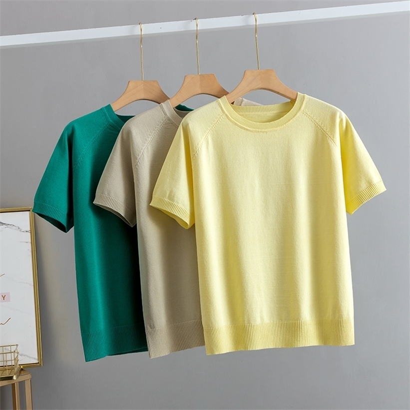 

GIGOGOU Summer Women T-Shirt Fashion Slim Basic Short Sleeve T shirt Top Female Casual Tee Shirt 220322, Yellow t286