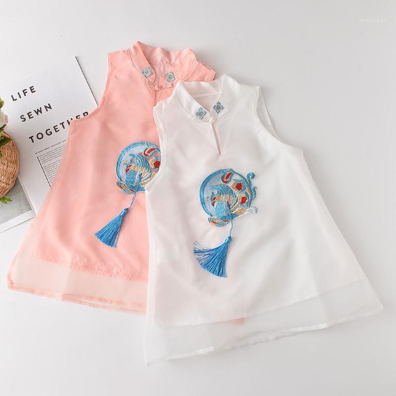 

Girl's Dresses Casual Girls Dress Summer Kids Fashion Children Sweet Embriodery Outfits Sleeveless Princess Clothing 3 7Y, Ah4058white