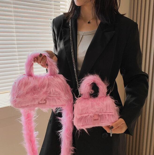 

New Women's Bag Internet Celebrity Same Fur Hourglass Bag Autumn and Winter Cute Fashion All-Matching Shoulder Messenger Bag, As pic