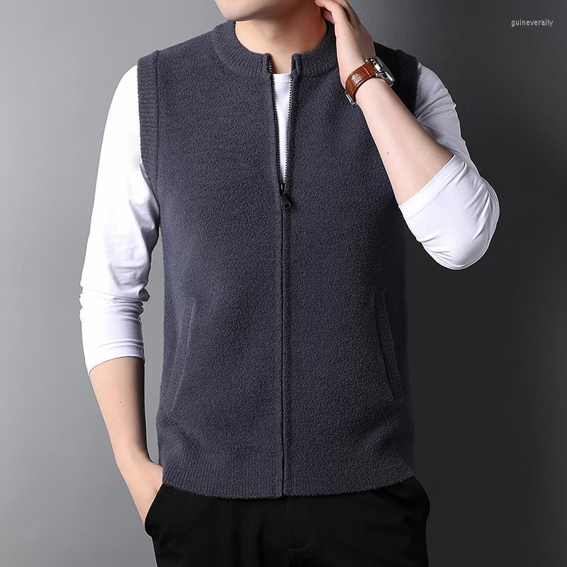 

Men's Vests DIMI Men Retro Crew Woolen Sleeveless Casual Man Clothes Top Grade Autum Winter Fashion Brand Zipper Knit Cardigan Sweater Guin2, Black