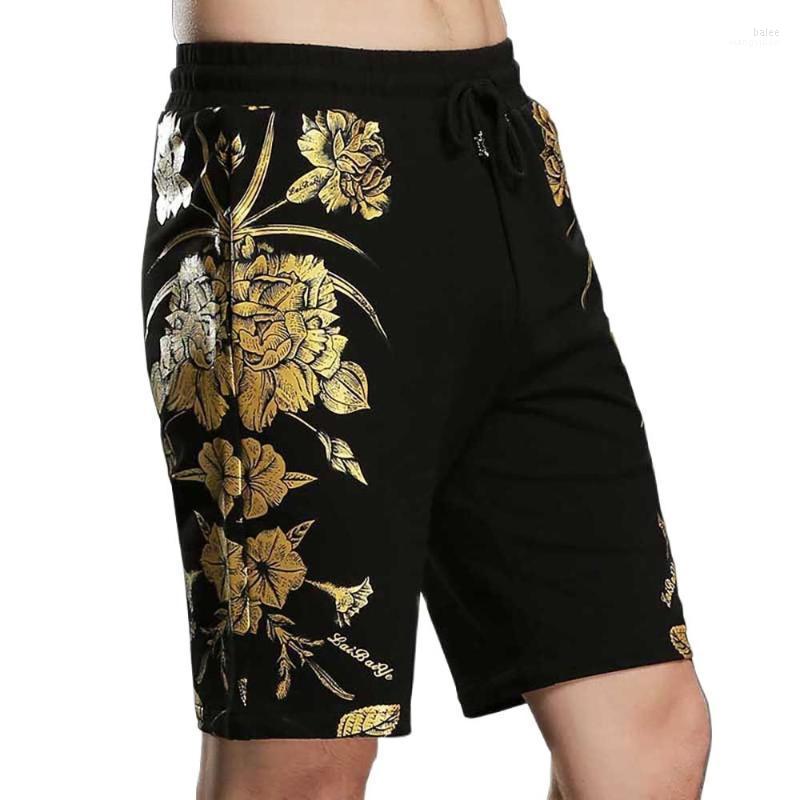 

Men's Shorts Summer Men Casual Cotton Gilding Floral Printing Straight Male Sweatpants Korean Fashion Short TrousersMen's, Black