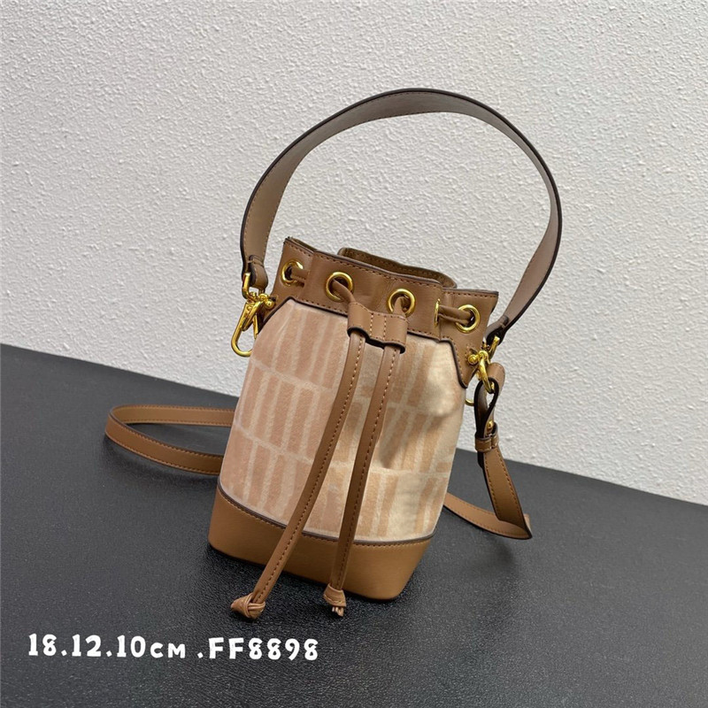 

Designer Mon Tresor Mini Bucket Bag FF Motif In Beige & Brown Wool & Leather Shoulder Bag FF8898 Size:17*12*10CM, Don't pay it