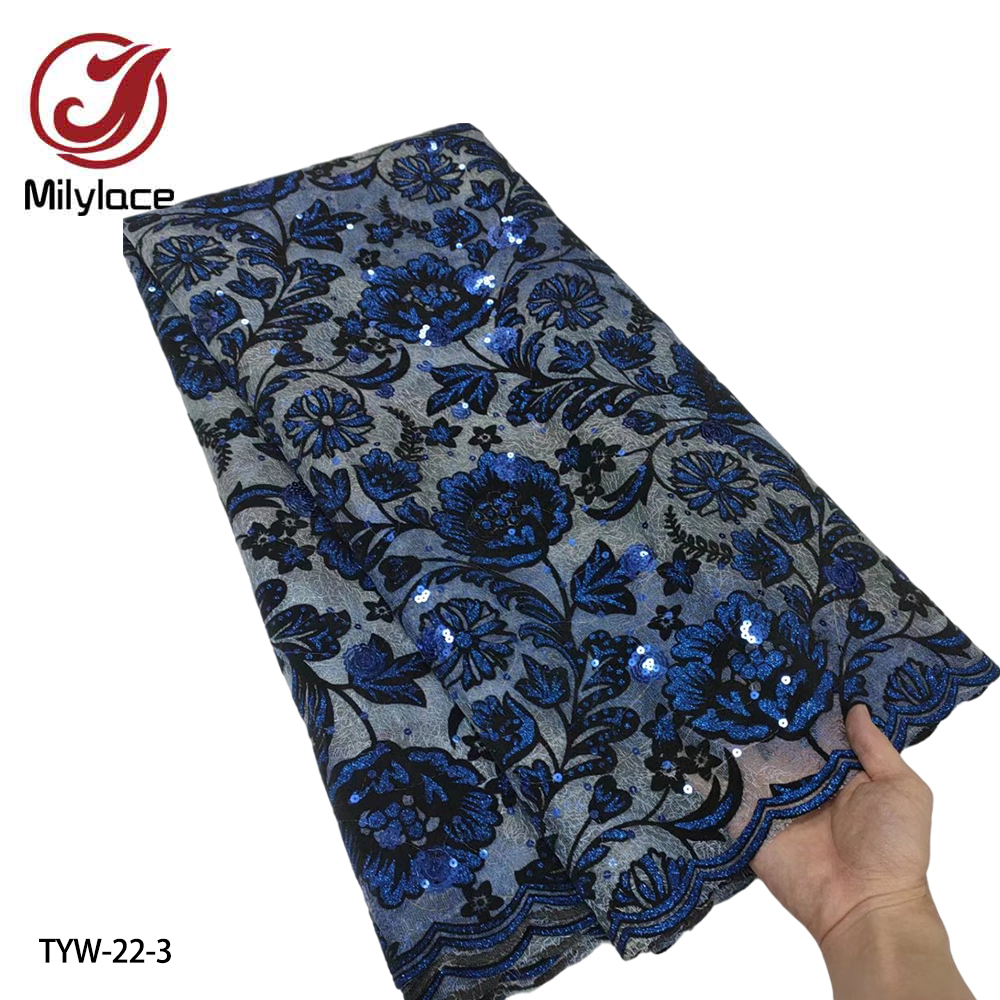 

Nigerian Mesh Lace fabric with sequins french net tulle laces fabrics 5 yards per lot TYW-22