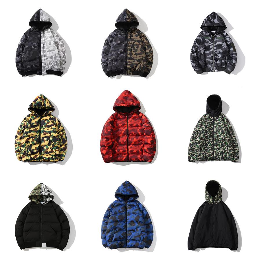

Thick jackets bape parka Shark embroidery camouflage stitching hooded cardigan zipper cotton coat cotton-padded coat for men and women Loose, Hi