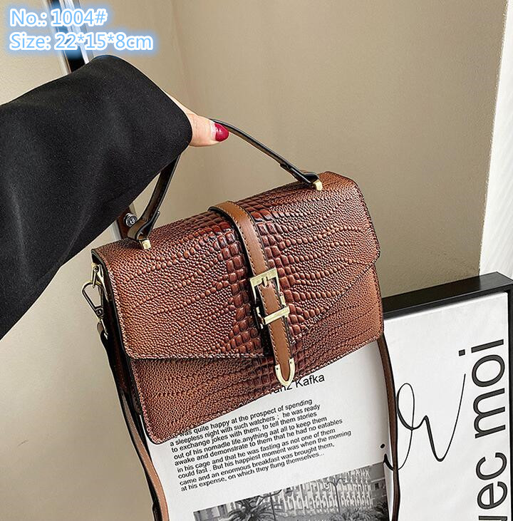 

Wholesale factory ladies shoulder bags simple Joker solid color leather mobile phone coin purse street trend stone pattern handbag embossed retro crocodile bag, Brown-1004#
