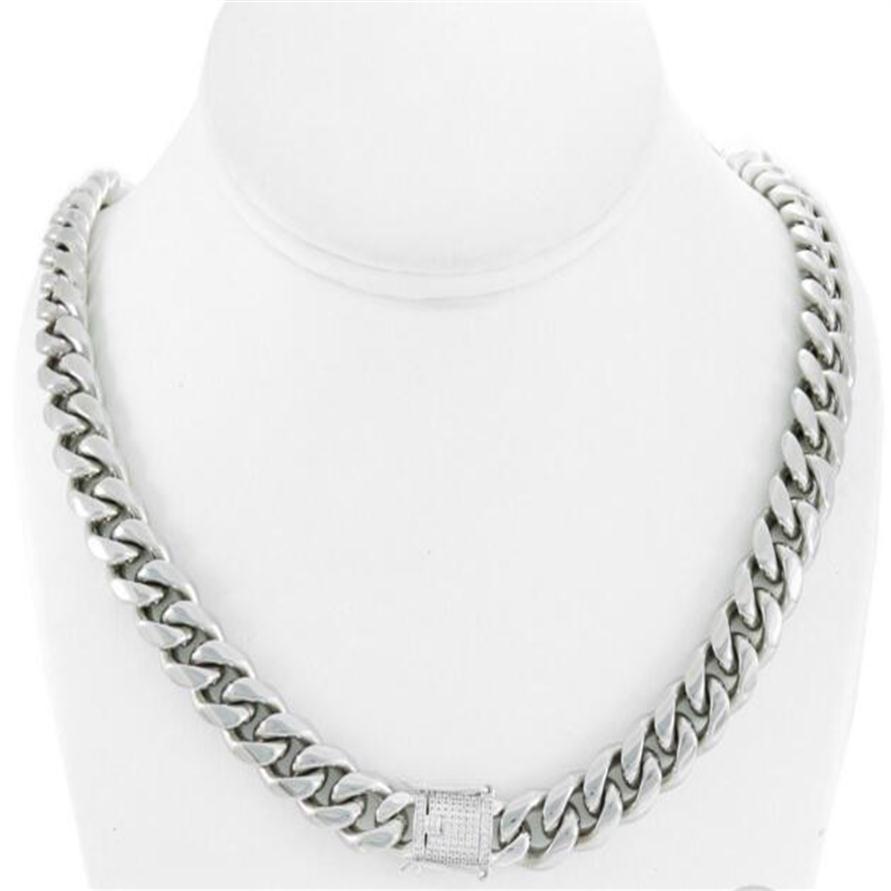 Men's Miami Cuban Link Chain 14k Stainless Steel Solid 925 Silver Diamond Clasp227w