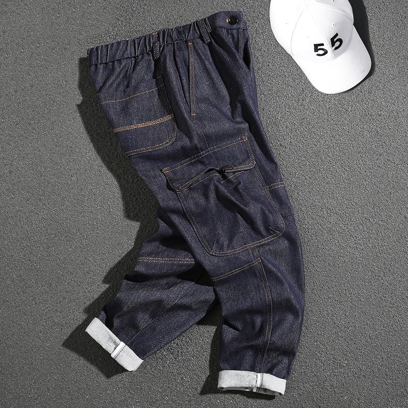 

Men' Jeans Handsome Men' Korean-Style Loose Autumn And Winter Fashion Brand All-Matching Straight Multi-Pocket Stitching StretchMen, 9782 blue