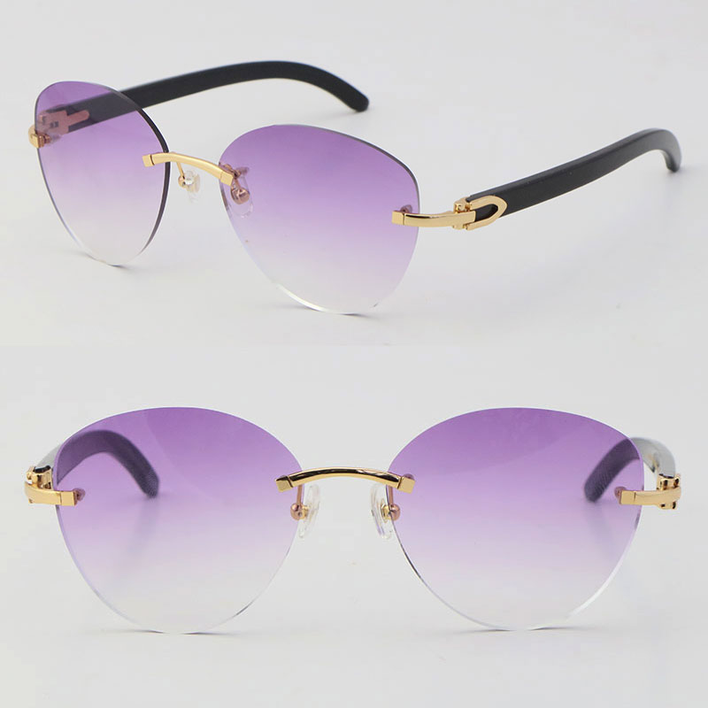 

New Original Luxury Black Buffalo Horn Sunglasses Metal Rimless Woman Design Butterfly Lens Oversized Large Round Sun glasses Man Frame and Box Size:60-18-140MM
