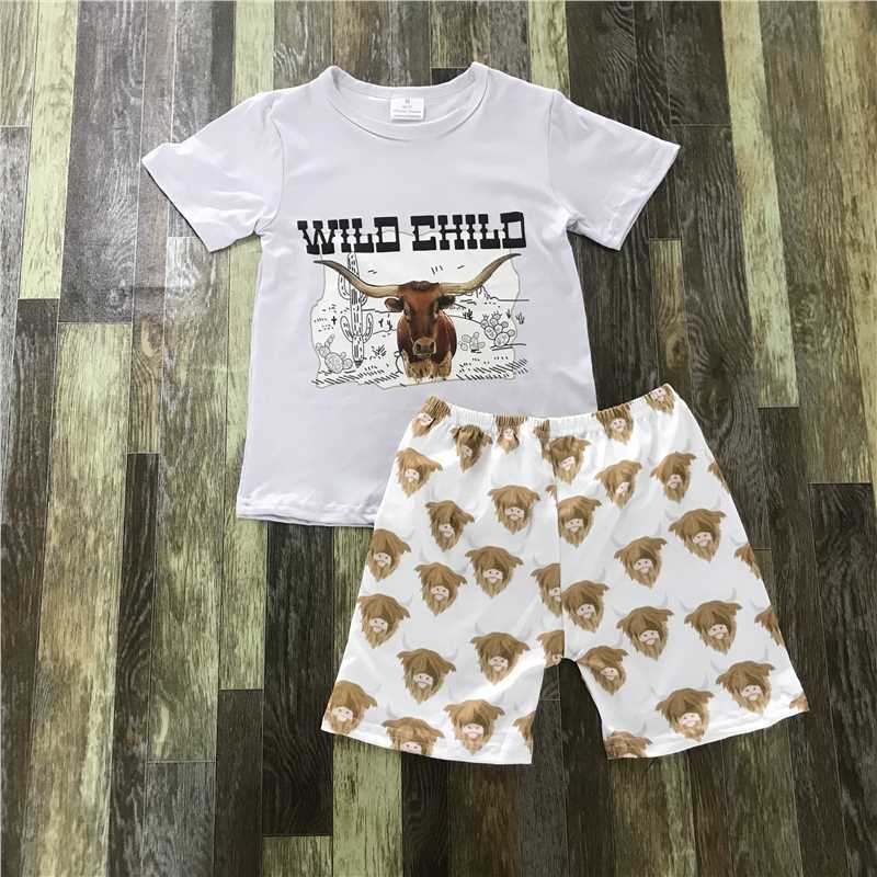 

Summer Baby Clothing Sets O Neck Pullover T-Shirt Cattle Animal Pattern Cool Shorts Girls Boys Children Clothes Set 298 E3, White