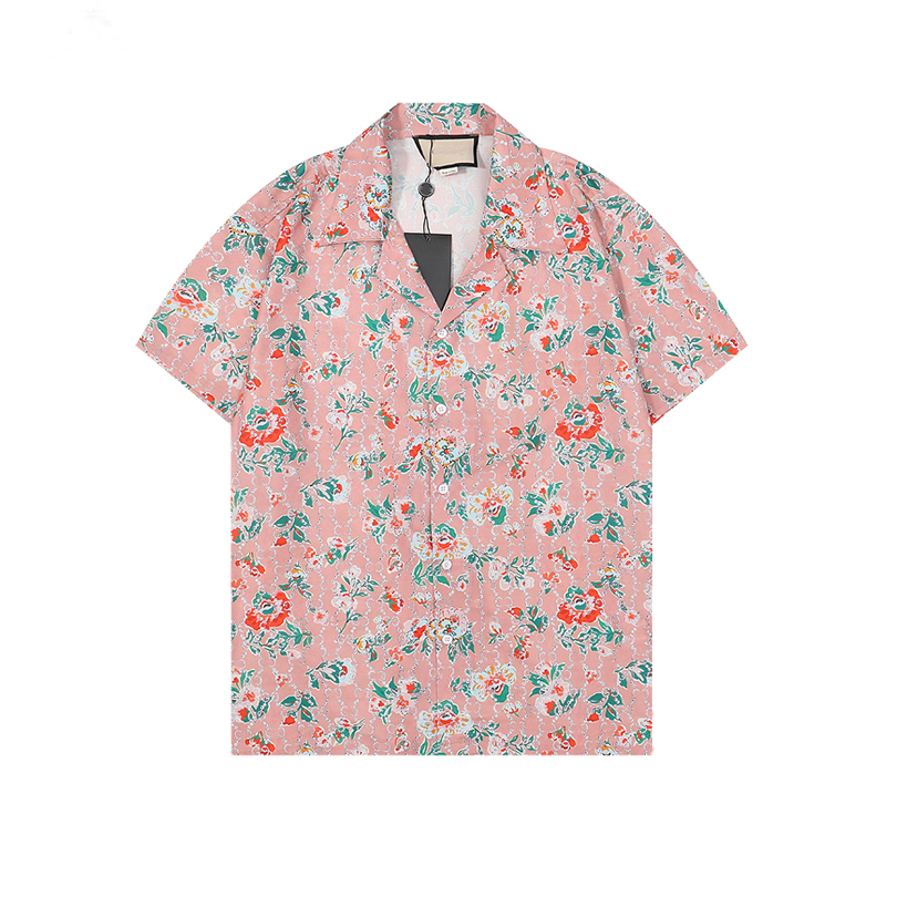 

22ss Luxury Designer Shirts Mens Fashion Geometric print flower pink bowling shirt Hawaii Floral Casual Shirts Men Slim Fit Short Sleeve, Customize