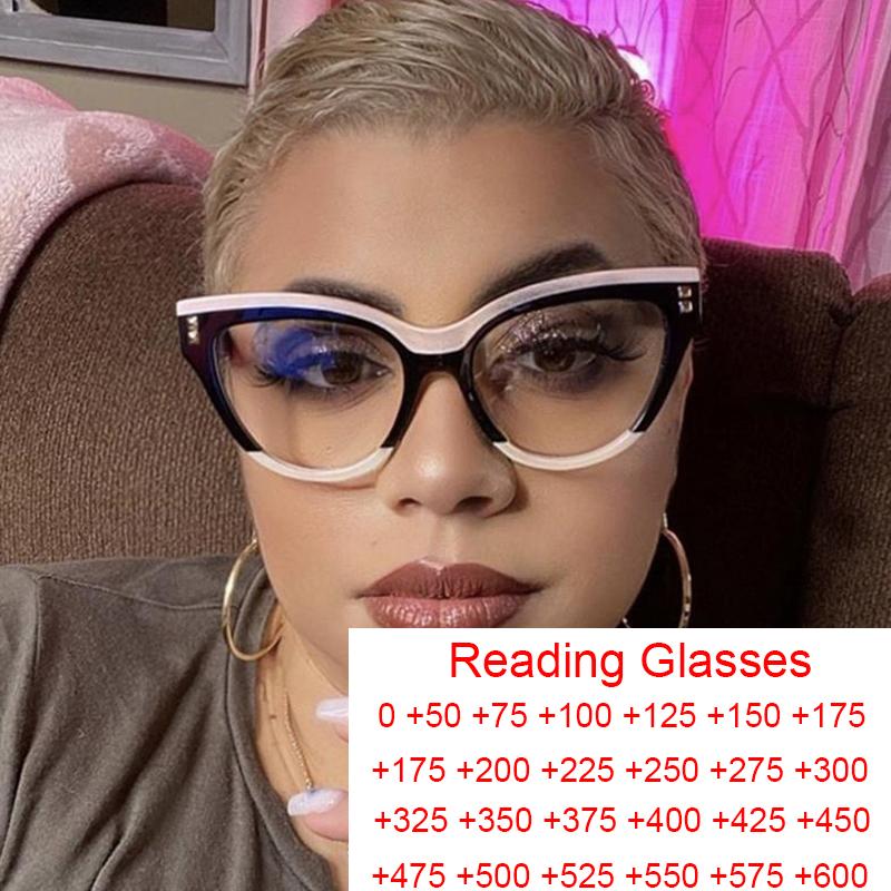 

Sunglasses Oversized Cat Eye Black White Reading Glasses Women Fashion Large Frame Presbyopia Eyeglasses Anti Blue Light Presbyopic GlassesS