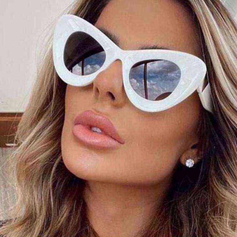 

New White Big Frame Cat Eye Sunglasses Women High Quality Brand Designer Oversize Female Large Yellow Glasses Eyewear 220728