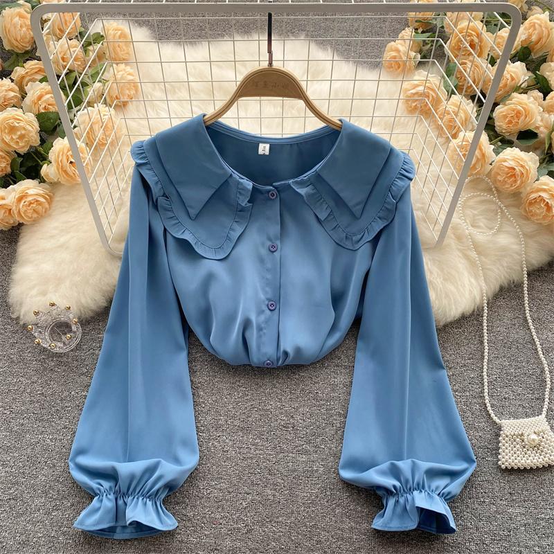 

Women's Blouses & Shirts Women French Doll Collar Design Sense Niche Fashion Sweetness And Age Reduction Loose All-match Chiffon Shirt Tops, Blue